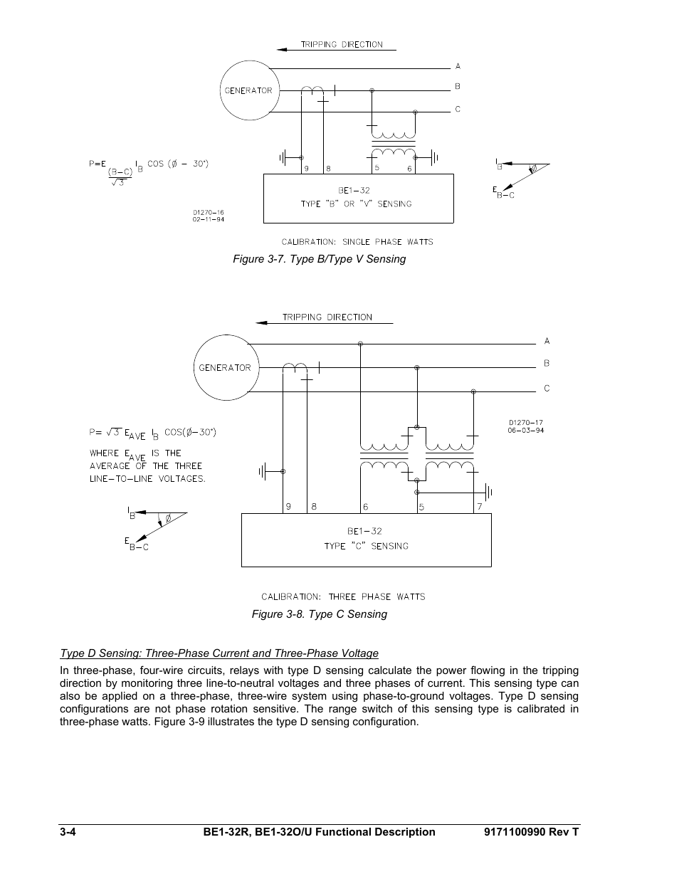 Figure 3-7. type b/type v sensing -4, Figure 3-8. type c sensing -4 | Basler Electric BE1-32R User Manual | Page 32 / 82