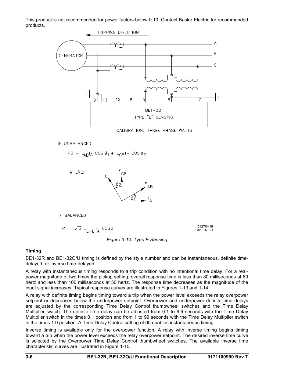 Timing, Timing -6, Figure 3-10. type e sensing -6 | Basler Electric BE1-32R User Manual | Page 34 / 82