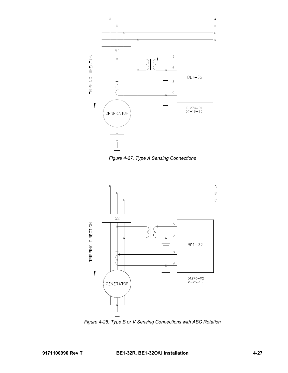 Figure 4-27. type a sensing connections -27, Figure 4-28 | Basler Electric BE1-32R User Manual | Page 65 / 82