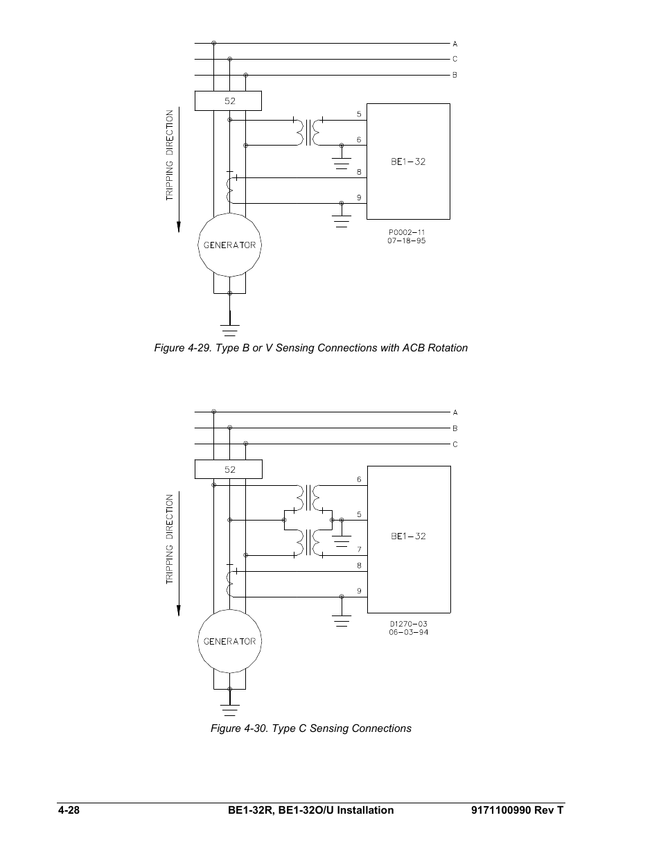 Figure 4-30. type c sensing connections -28 | Basler Electric BE1-32R User Manual | Page 66 / 82