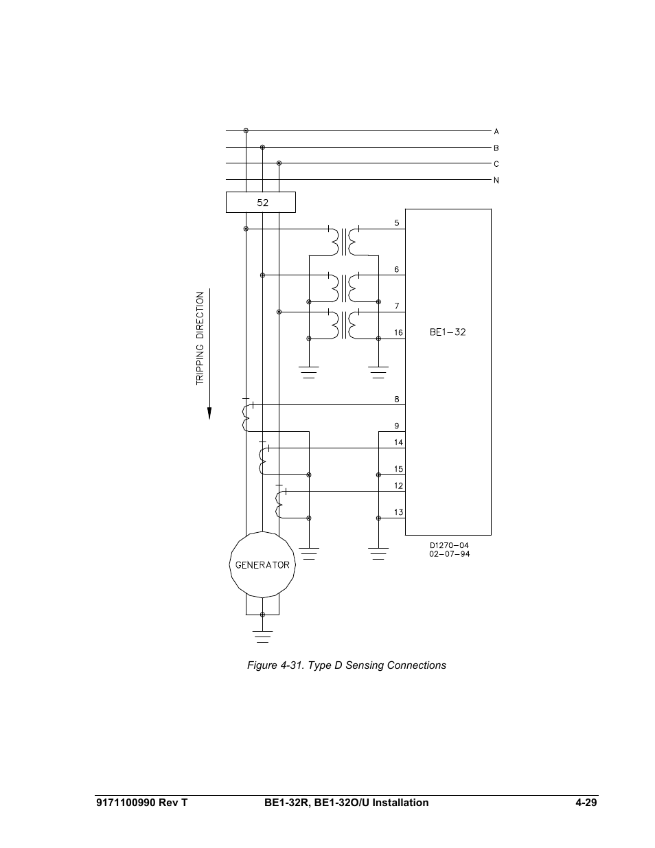 Figure 4-31. type d sensing connections -29 | Basler Electric BE1-32R User Manual | Page 67 / 82