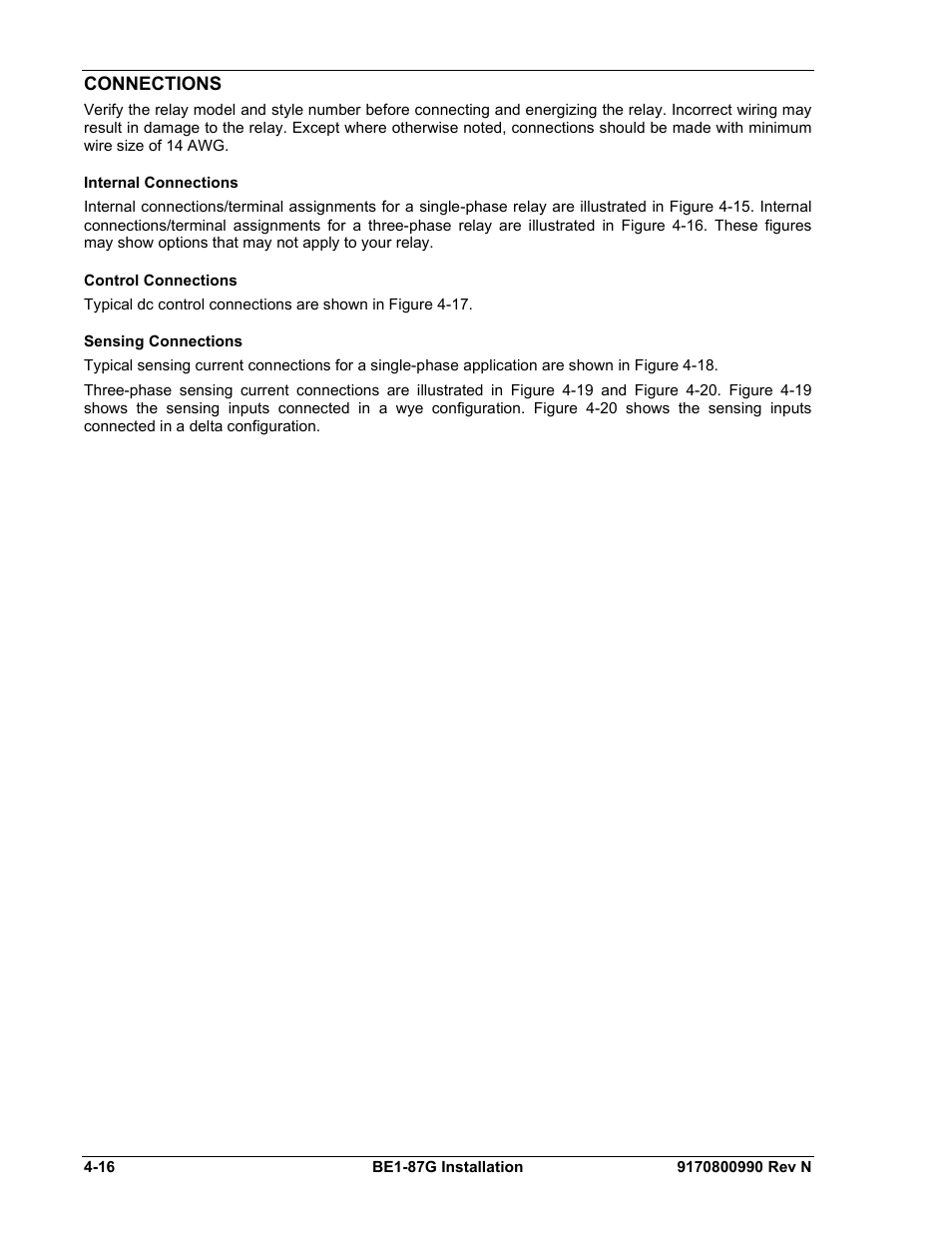 Connections, Internal connections, Control connections | Sensing connections, Connections -16, Internal connections -16, Control connections -16, Sensing connections -16 | Basler Electric BE1-87G User Manual | Page 46 / 68