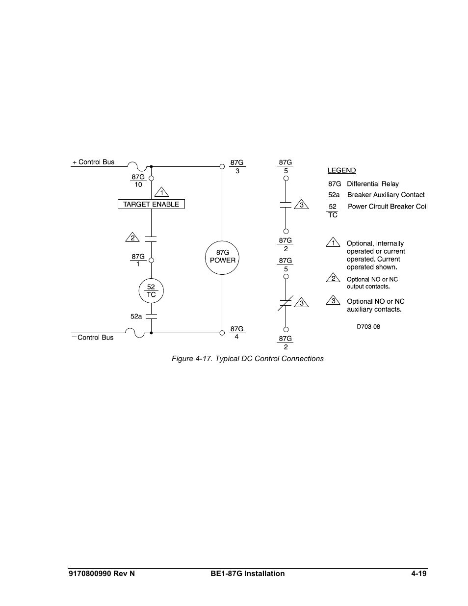 Figure 4-17. typical dc control connections -19, N figure 4-17 | Basler Electric BE1-87G User Manual | Page 49 / 68