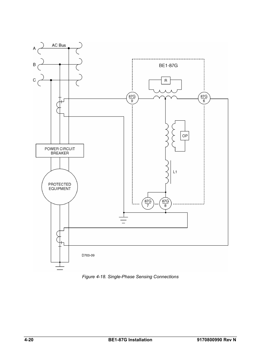 Figure 4-18. single-phase sensing connections -20, N figure 4-18 | Basler Electric BE1-87G User Manual | Page 50 / 68