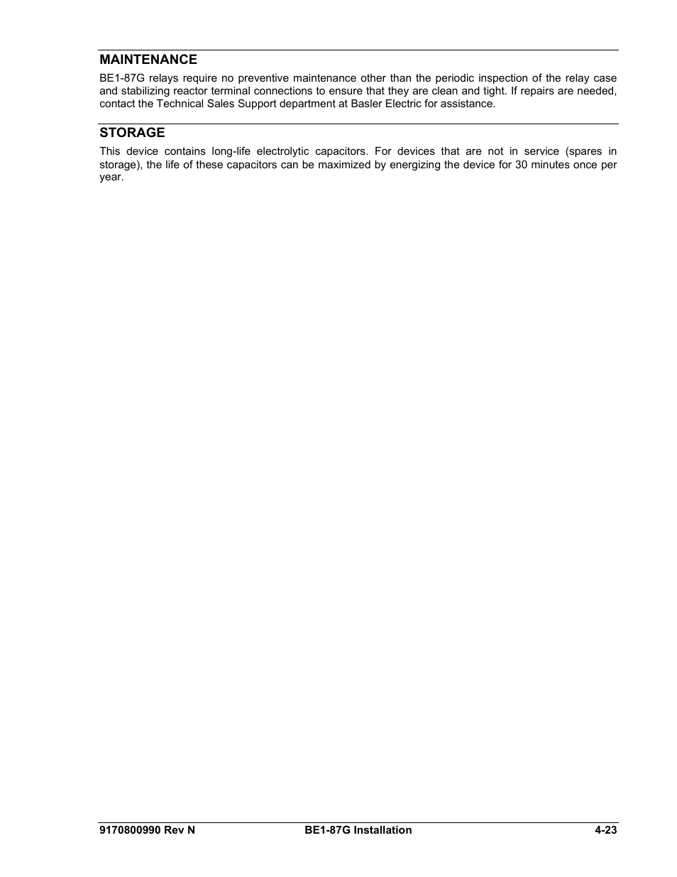 Maintenance, Storage, Maintenance -23 | Storage -23 | Basler Electric BE1-87G User Manual | Page 53 / 68