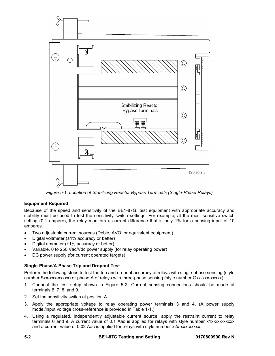 Equipment required, Single-phase/a-phase trip and dropout test, Equipment required -2 | Single-phase/a-phase trip and dropout test -2 | Basler Electric BE1-87G User Manual | Page 58 / 68