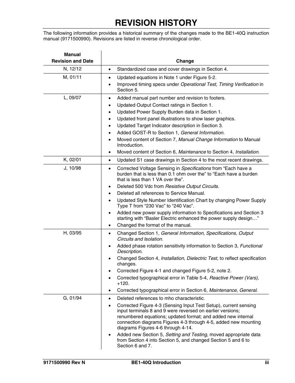 Revision history | Basler Electric BE1-40Q User Manual | Page 5 / 48