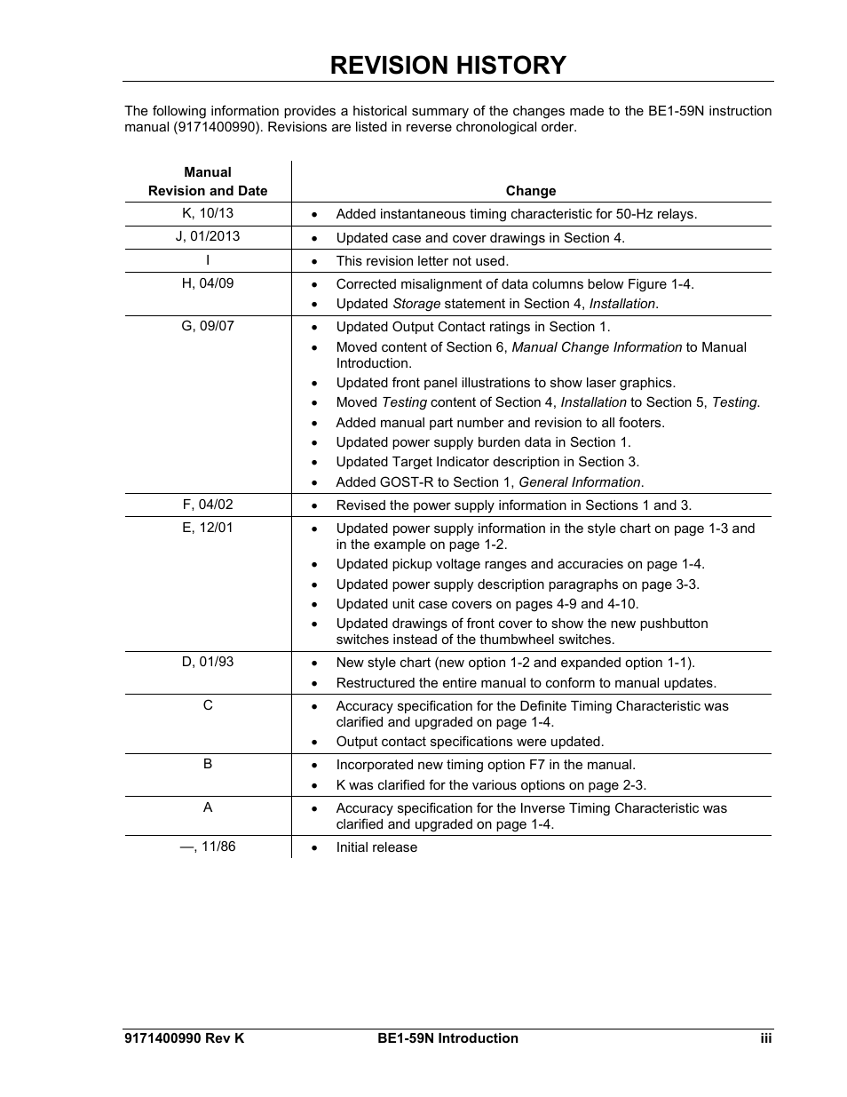 Revision history | Basler Electric BE1-59N User Manual | Page 5 / 40