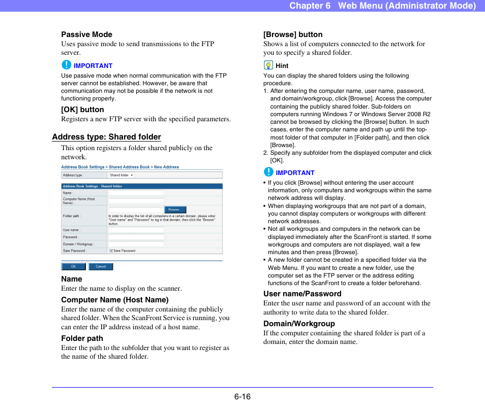 Chapter 6 web menu (administrator mode) | Canon SCANFRONT 300P User Manual | Page 103 / 193