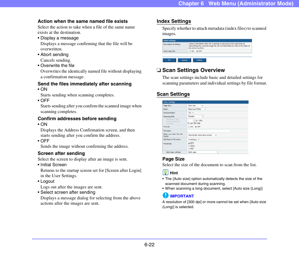 Scan settings overview, Scan settings overview -22 | Canon SCANFRONT 300P User Manual | Page 109 / 193