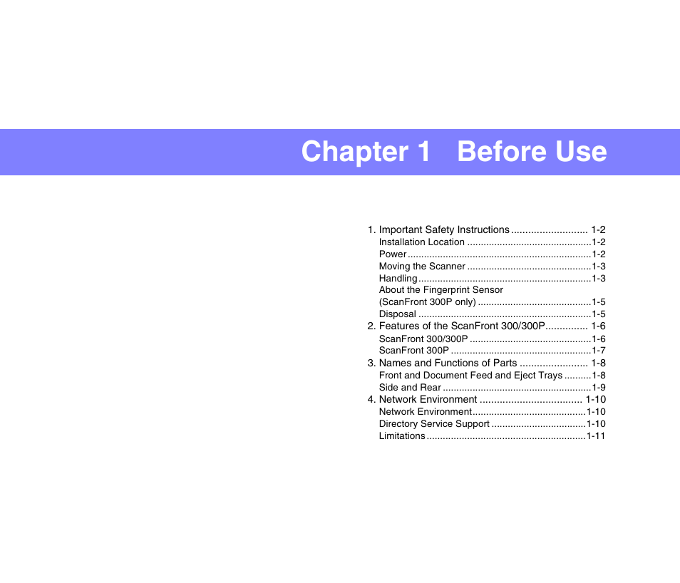 Chapter 1 before use | Canon SCANFRONT 300P User Manual | Page 12 / 193