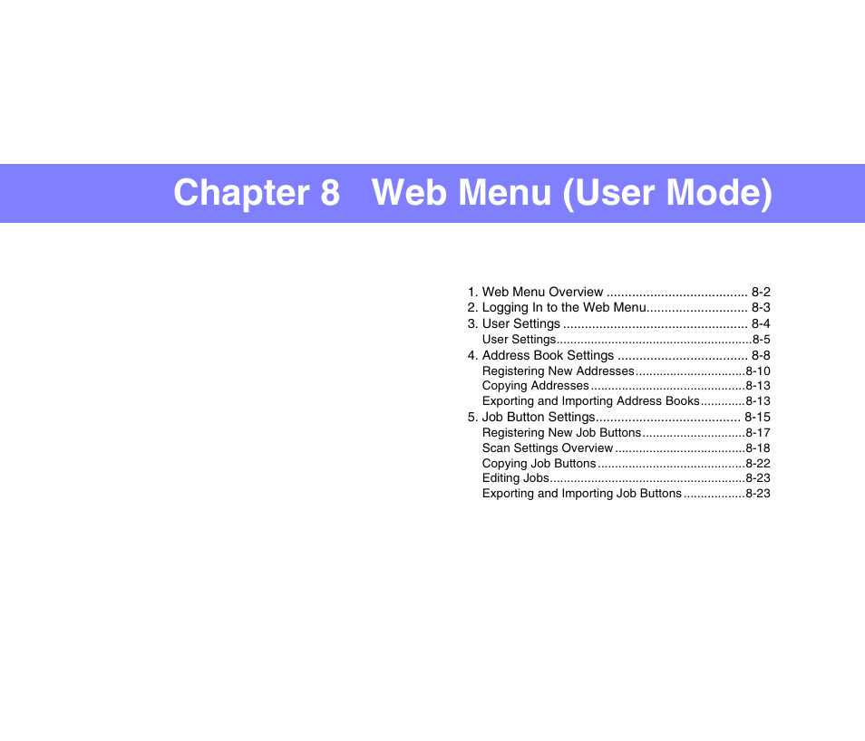 Chapter 8 web menu (user mode), Chapter 8 “web menu (user mode) | Canon SCANFRONT 300P User Manual | Page 138 / 193