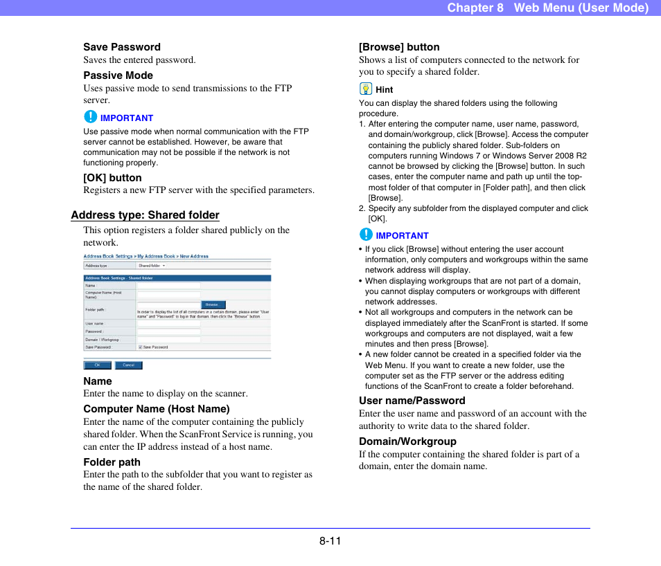 Chapter 8 web menu (user mode) | Canon SCANFRONT 300P User Manual | Page 148 / 193