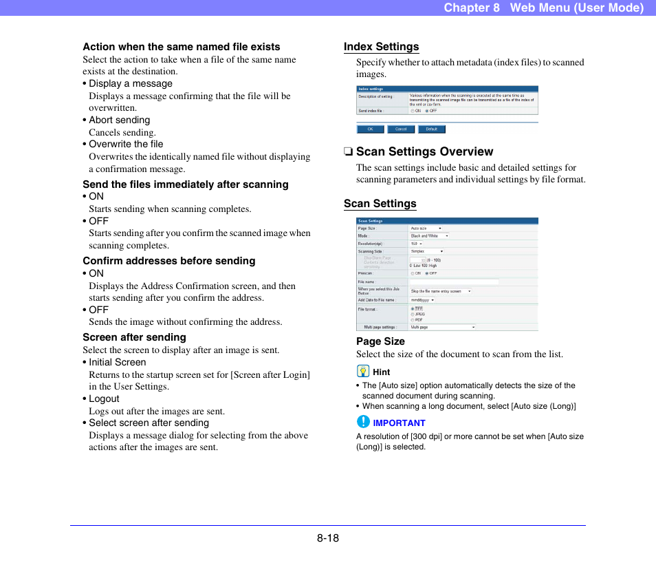 Scan settings overview, Scan settings overview -18 | Canon SCANFRONT 300P User Manual | Page 155 / 193