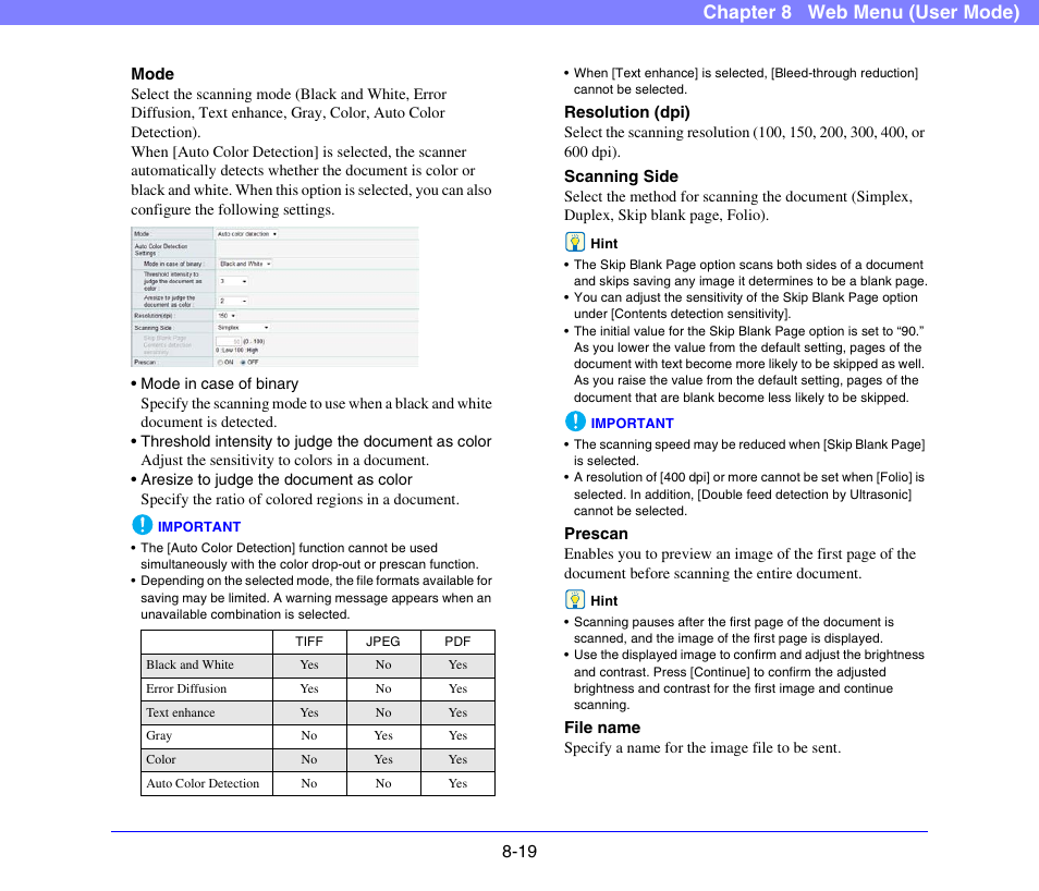 Chapter 8 web menu (user mode) | Canon SCANFRONT 300P User Manual | Page 156 / 193