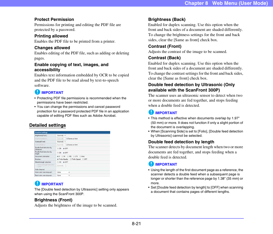 Chapter 8 web menu (user mode) | Canon SCANFRONT 300P User Manual | Page 158 / 193