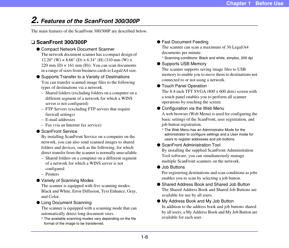 Features of the scanfront 300/300p, Scanfront 300/300p, Features of the scanfront 300/300p -6 | Scanfront 300/300p -6 | Canon SCANFRONT 300P User Manual | Page 17 / 193