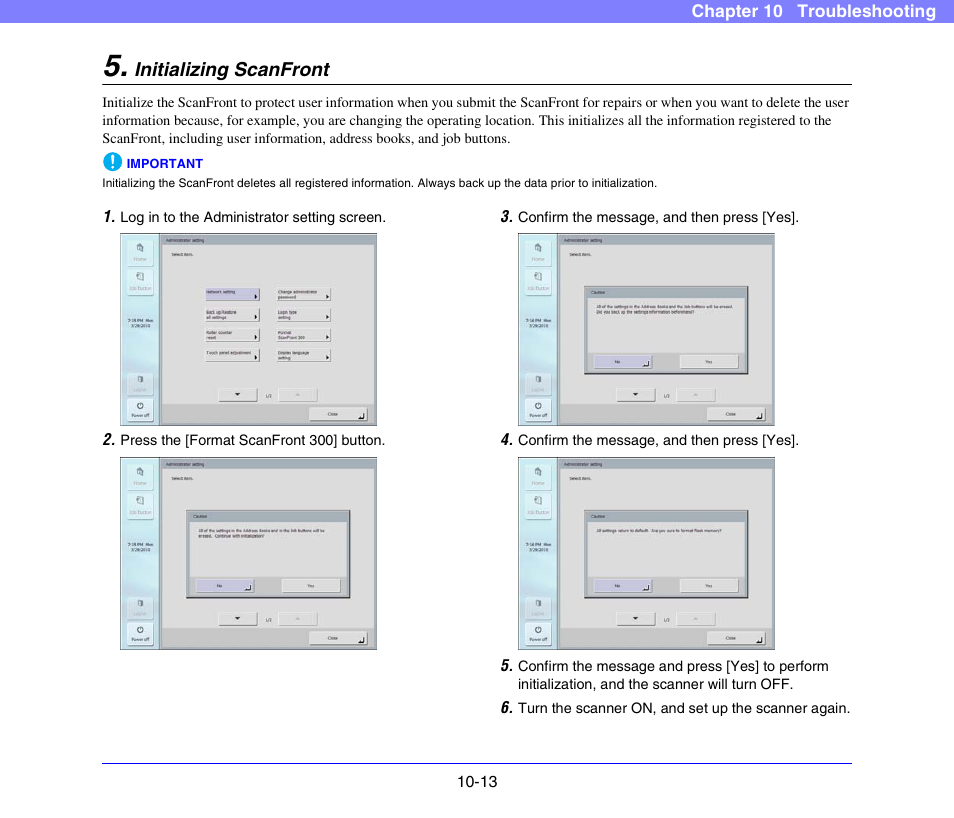 Initializing scanfront, Initializing scanfront -13, See “initializing | Scanfront” on p. 10-13.), See “initializing scanfront” on p. 10-13 | Canon SCANFRONT 300P User Manual | Page 184 / 193