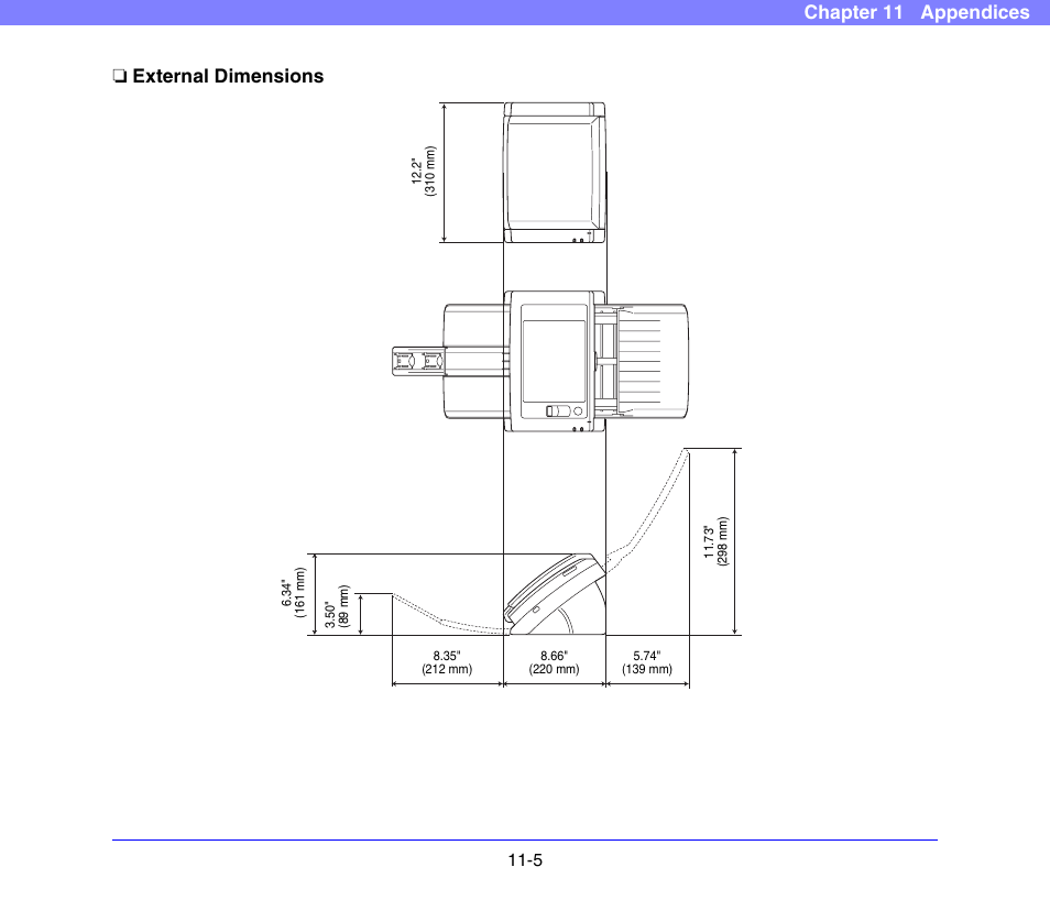 External dimensions, External dimensions -5, Chapter 11 appendices ❏ external dimensions | Canon SCANFRONT 300P User Manual | Page 189 / 193