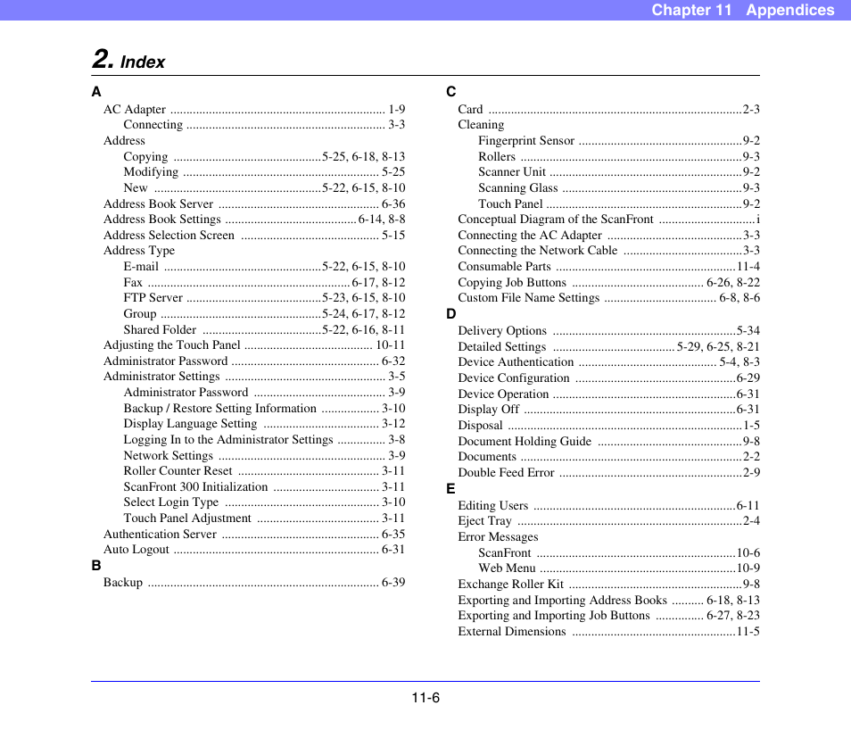 Index, Index -6 | Canon SCANFRONT 300P User Manual | Page 190 / 193