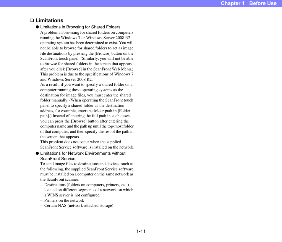 Limitations, Limitations -11 | Canon SCANFRONT 300P User Manual | Page 22 / 193