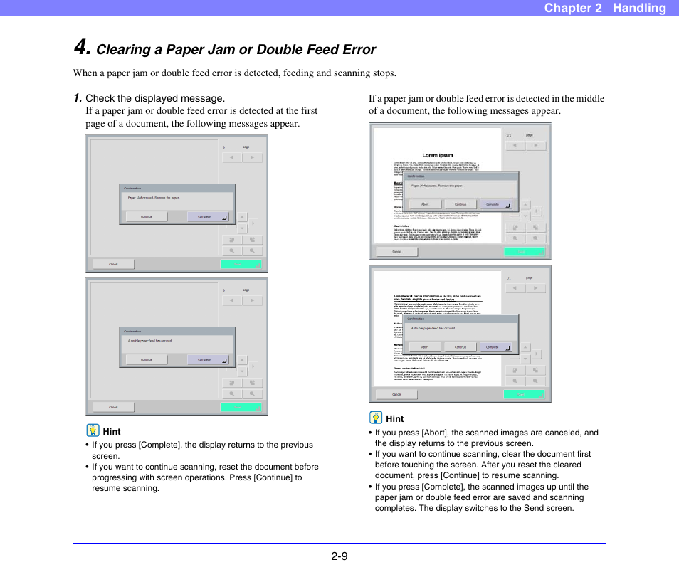 Clearing a paper jam or double feed error, Clearing a paper jam or double feed error -9 | Canon SCANFRONT 300P User Manual | Page 31 / 193