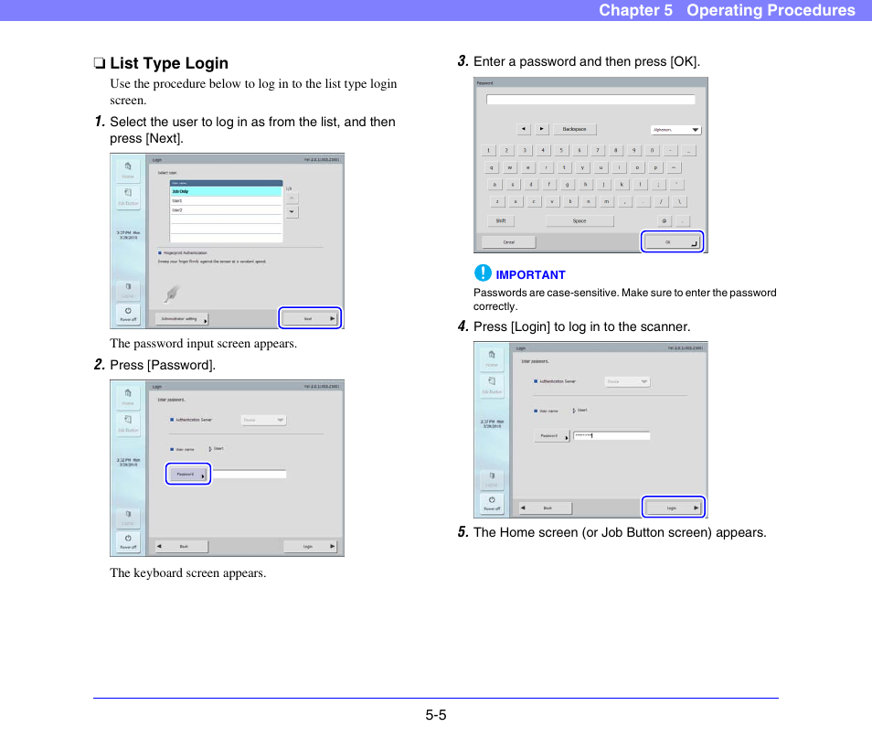 List type login, List type login -5 | Canon SCANFRONT 300P User Manual | Page 57 / 193