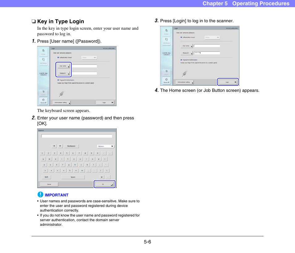 Key in type login, Key in type login -6 | Canon SCANFRONT 300P User Manual | Page 58 / 193