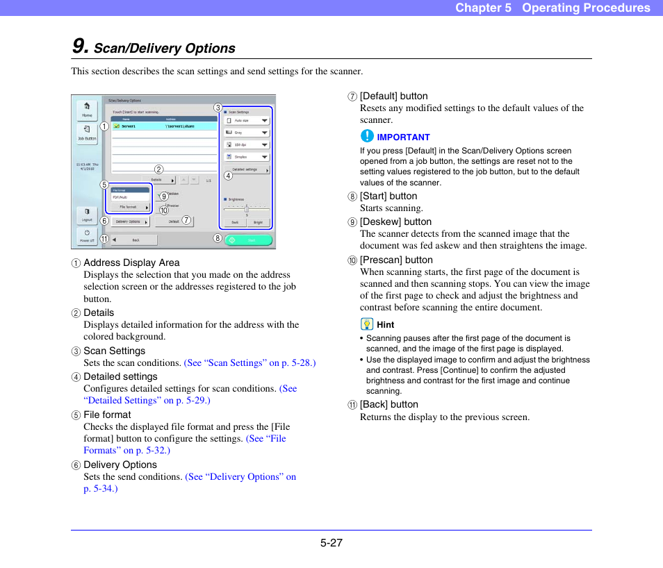 Scan/delivery options, Scan/delivery options -27, See p. 5-27.) | See “scan/delivery, Options” on p. 5-27.) | Canon SCANFRONT 300P User Manual | Page 79 / 193