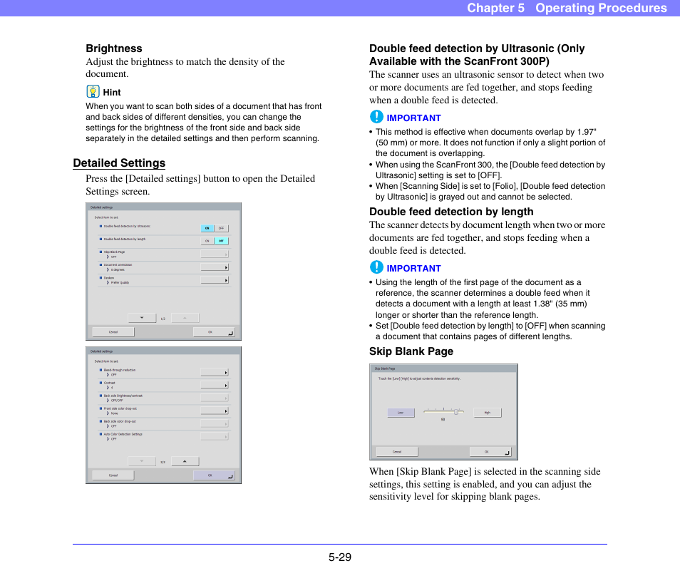 Detailed settings” on p. 5-29.), Chapter 5 operating procedures | Canon SCANFRONT 300P User Manual | Page 81 / 193