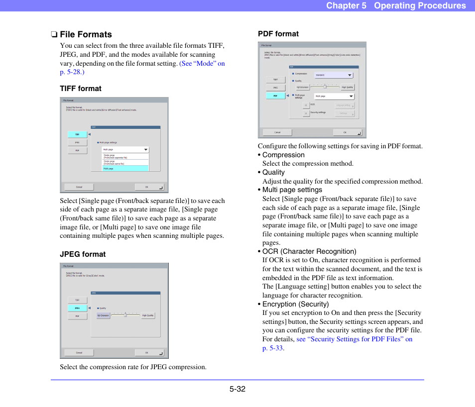 File formats, File formats -32, See “file | Formats” on p. 5-32.) | Canon SCANFRONT 300P User Manual | Page 84 / 193