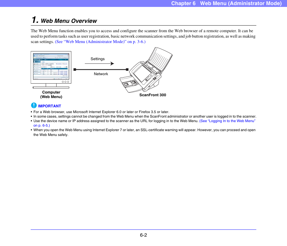 Web menu overview, Web menu overview -2 | Canon SCANFRONT 300P User Manual | Page 89 / 193