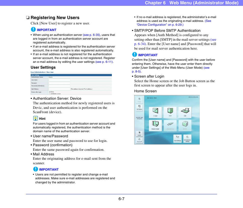 Registering new users, Registering new users -7, See p. 6-7 and | See “registering new users” on, P. 6-7.) | Canon SCANFRONT 300P User Manual | Page 94 / 193