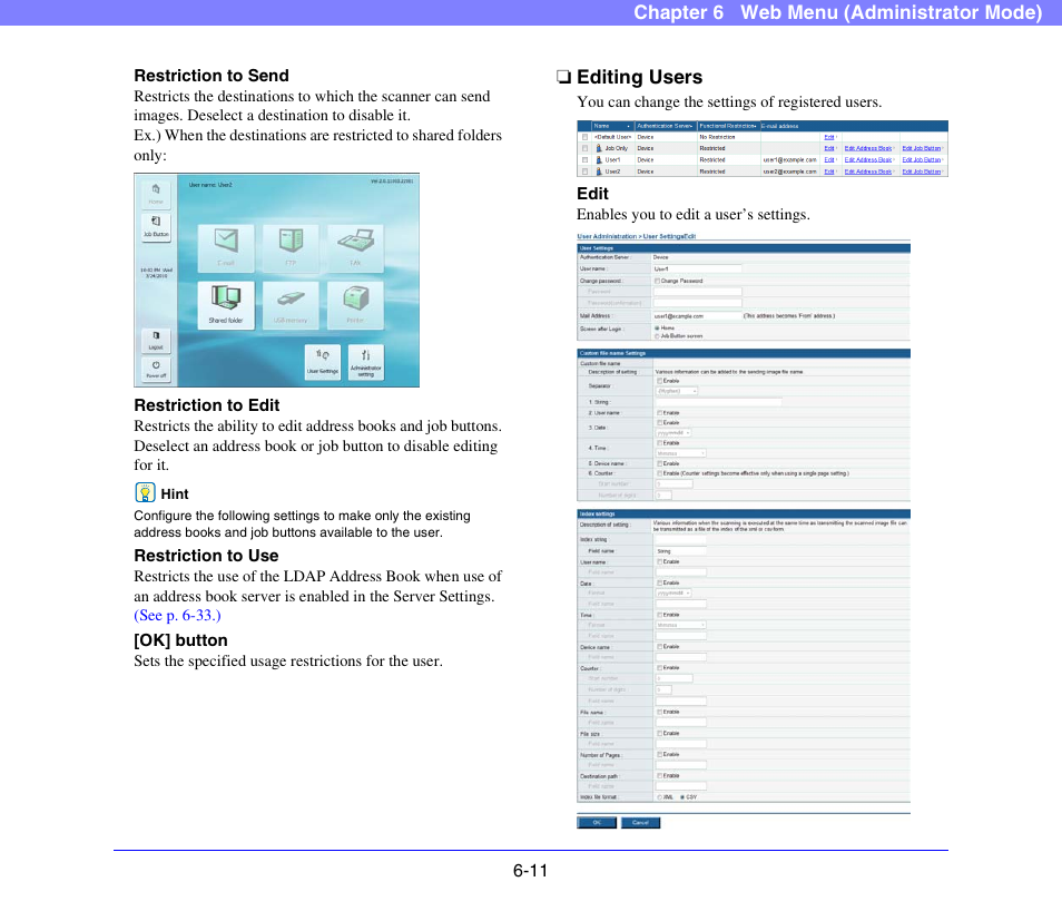 Editing users, Editing users -11, See p. 6-11) | Canon SCANFRONT 300P User Manual | Page 98 / 193