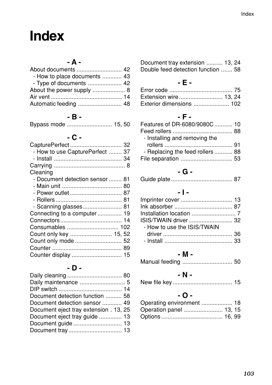 Index | Canon DR-6080 User Manual | Page 106 / 108