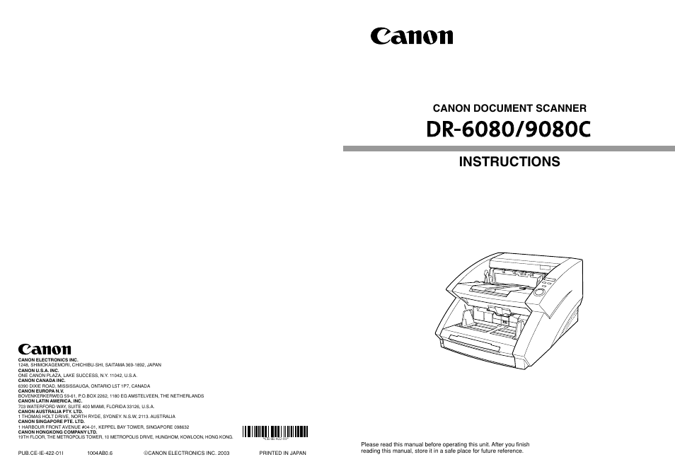 Instructions, Canon document scanner | Canon DR-6080 User Manual | Page 108 / 108