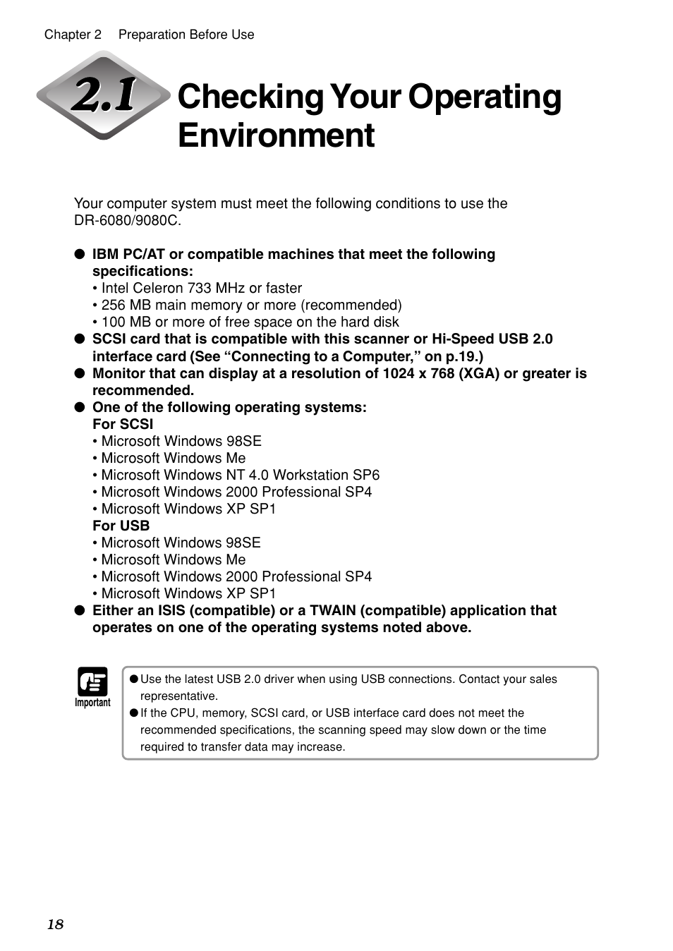 Checking your operating environment | Canon DR-6080 User Manual | Page 21 / 108