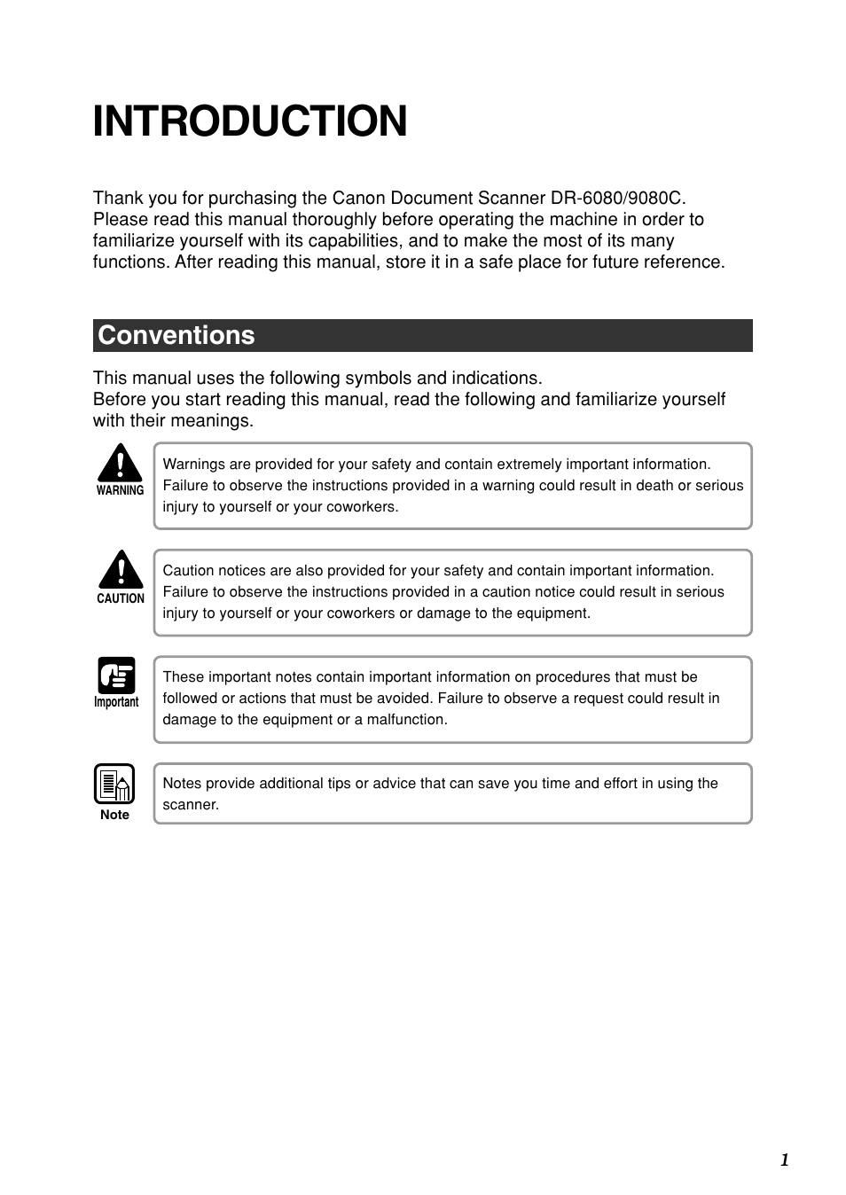 Introduction, Conventions | Canon DR-6080 User Manual | Page 4 / 108