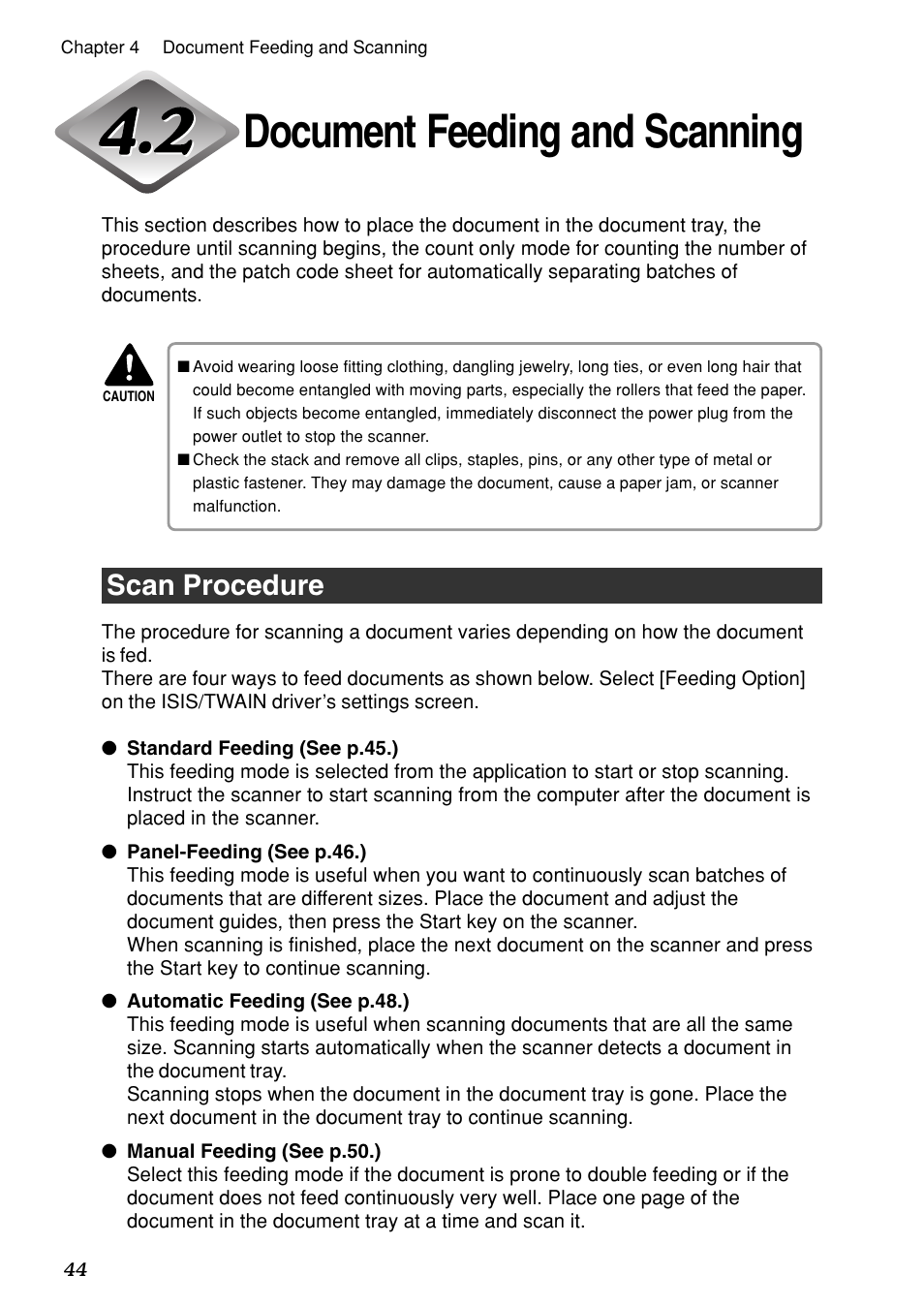 Document feeding and scanning, Scan procedure | Canon DR-6080 User Manual | Page 47 / 108