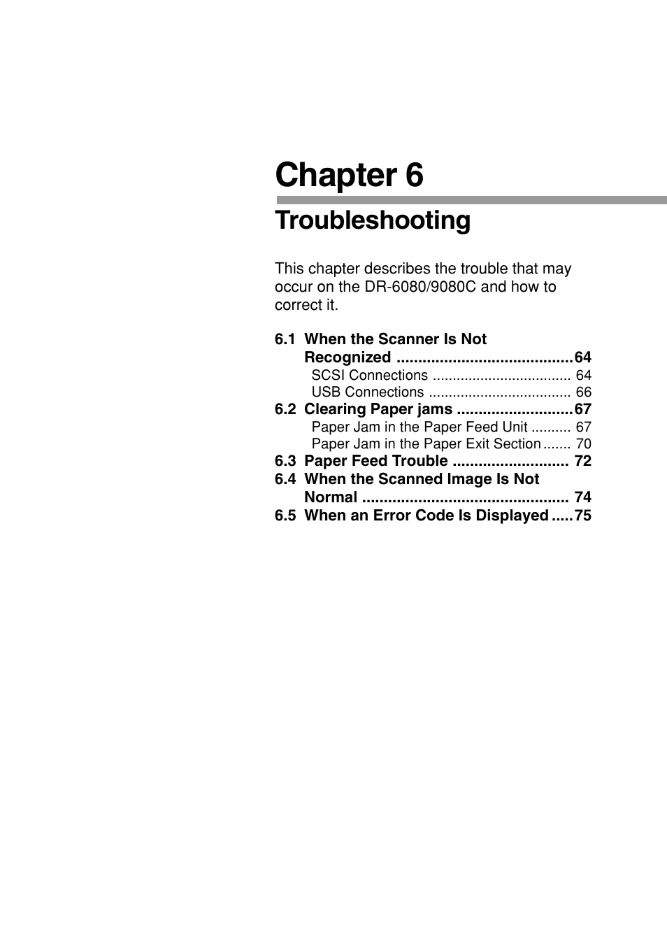 Chapter 6, Troubleshooting | Canon DR-6080 User Manual | Page 66 / 108