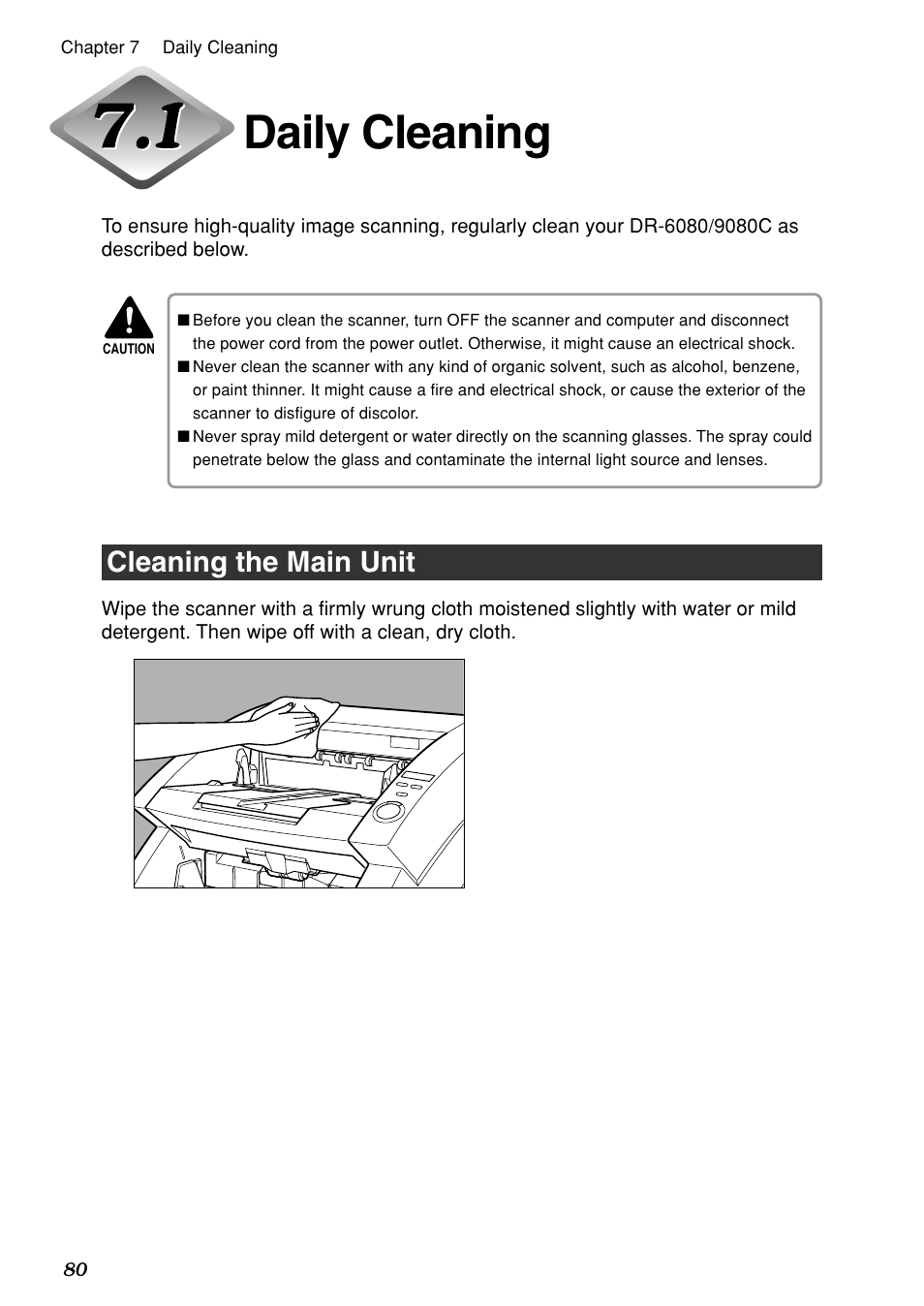 Daily cleaning, Cleaning the main unit | Canon DR-6080 User Manual | Page 83 / 108