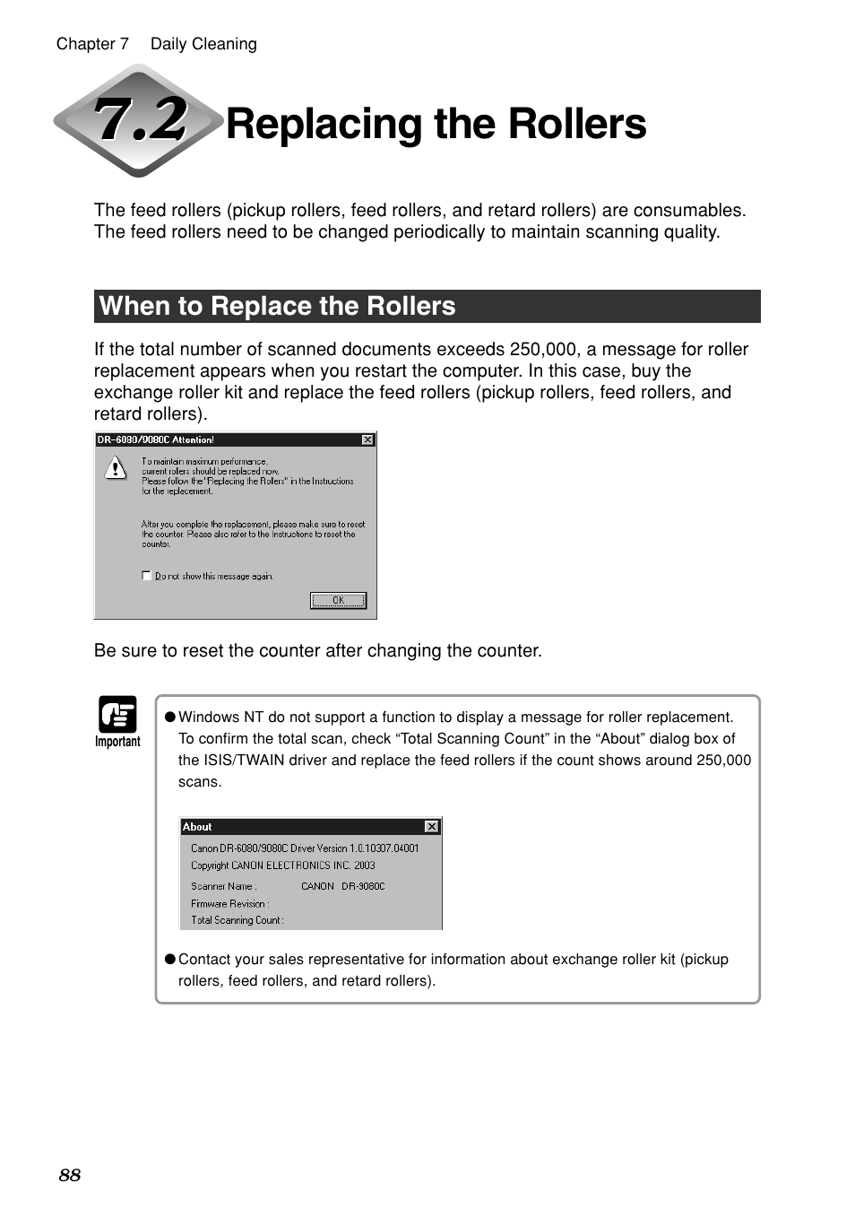 Replacing the rollers, When to replace the rollers | Canon DR-6080 User Manual | Page 91 / 108