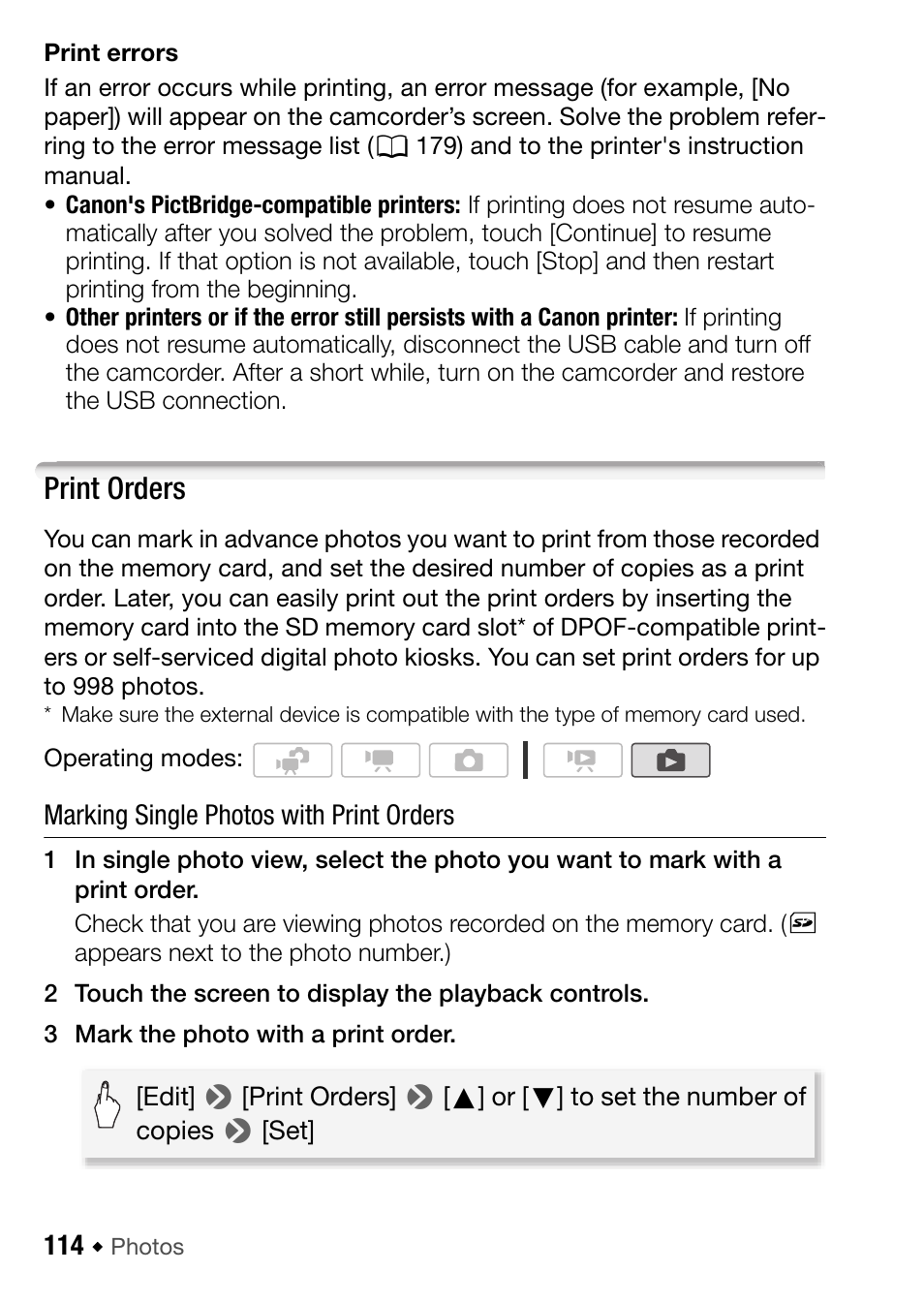 Print orders | Canon HF M31 User Manual | Page 114 / 201