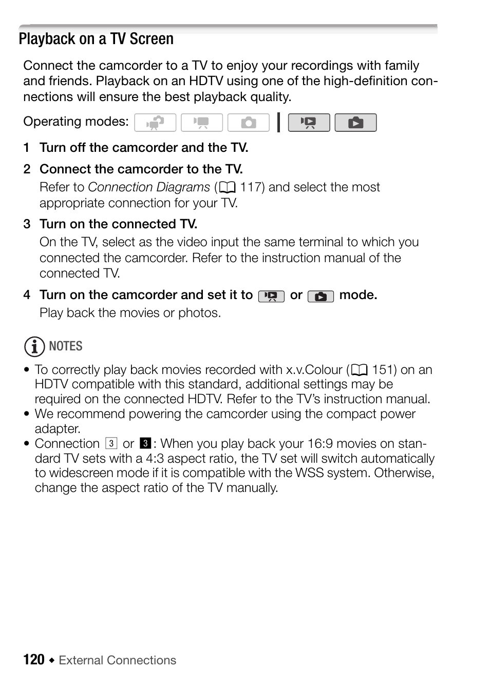 120 playback on a tv screen, Playback on a tv screen | Canon HF M31 User Manual | Page 120 / 201
