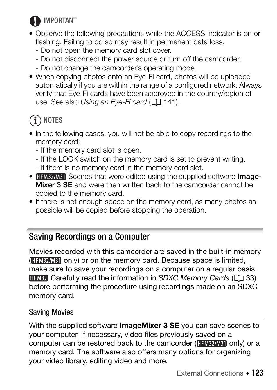 Saving recordings on a computer, Saving movies | Canon HF M31 User Manual | Page 123 / 201