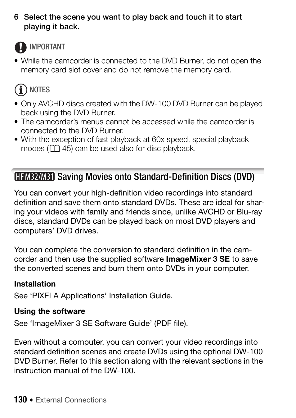 Saving movies onto standard-definition discs, Dvd), Saving movies onto standard-definition discs (dvd) | Canon HF M31 User Manual | Page 130 / 201