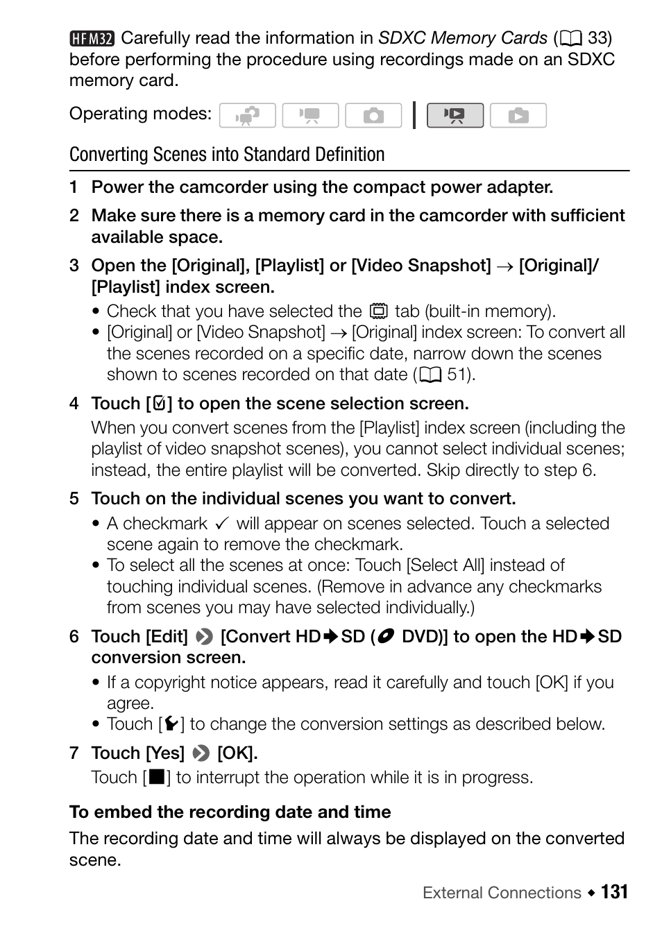 Converting scenes into standard definition | Canon HF M31 User Manual | Page 131 / 201