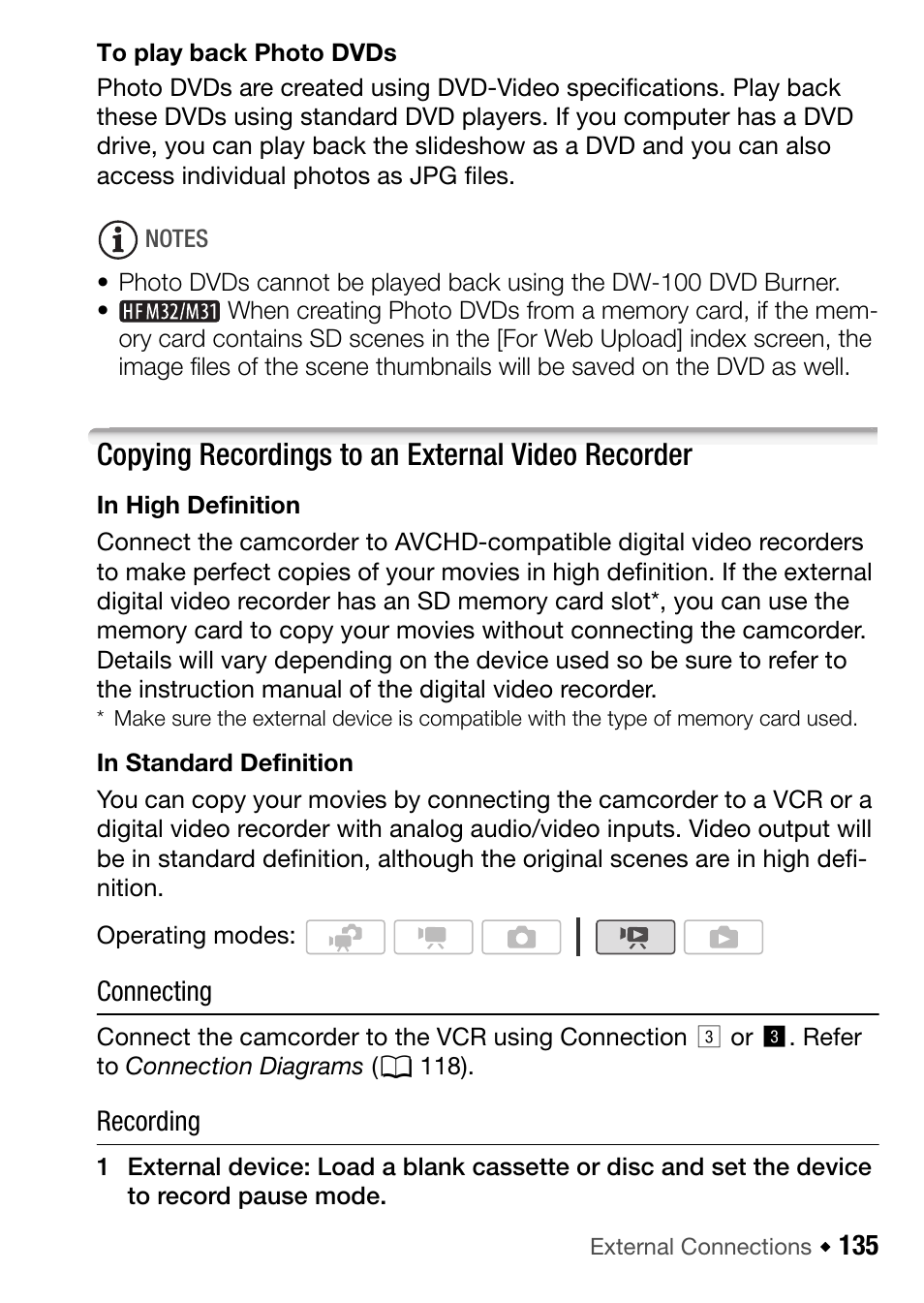 Copying recordings to an external video recorder | Canon HF M31 User Manual | Page 135 / 201