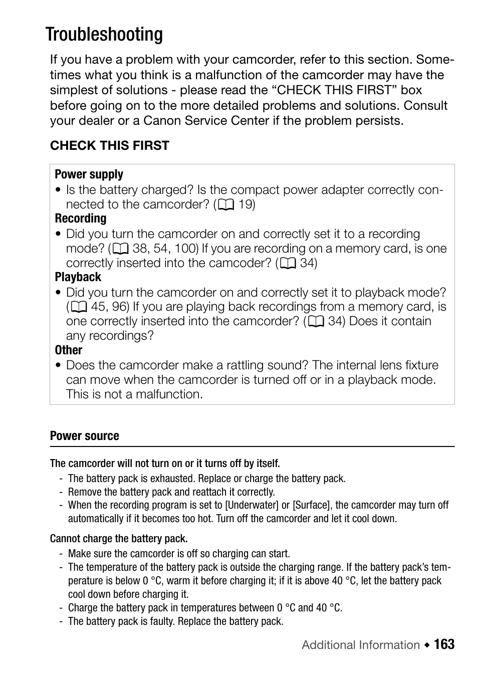 163 trouble, Troubleshooting | Canon HF M31 User Manual | Page 163 / 201