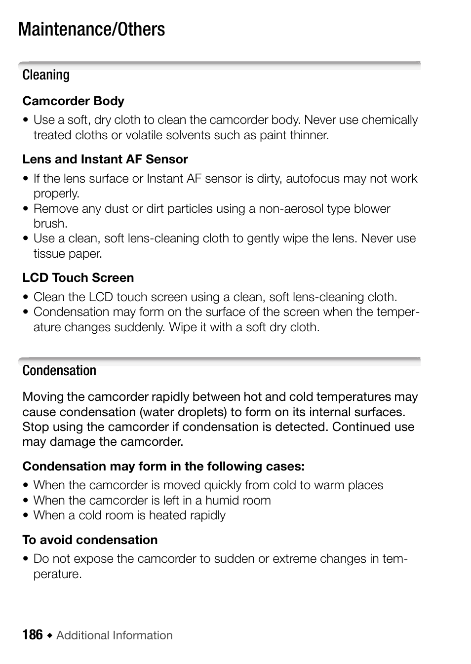 Maintenance/others, 186). n, 186). w | Canon HF M31 User Manual | Page 186 / 201